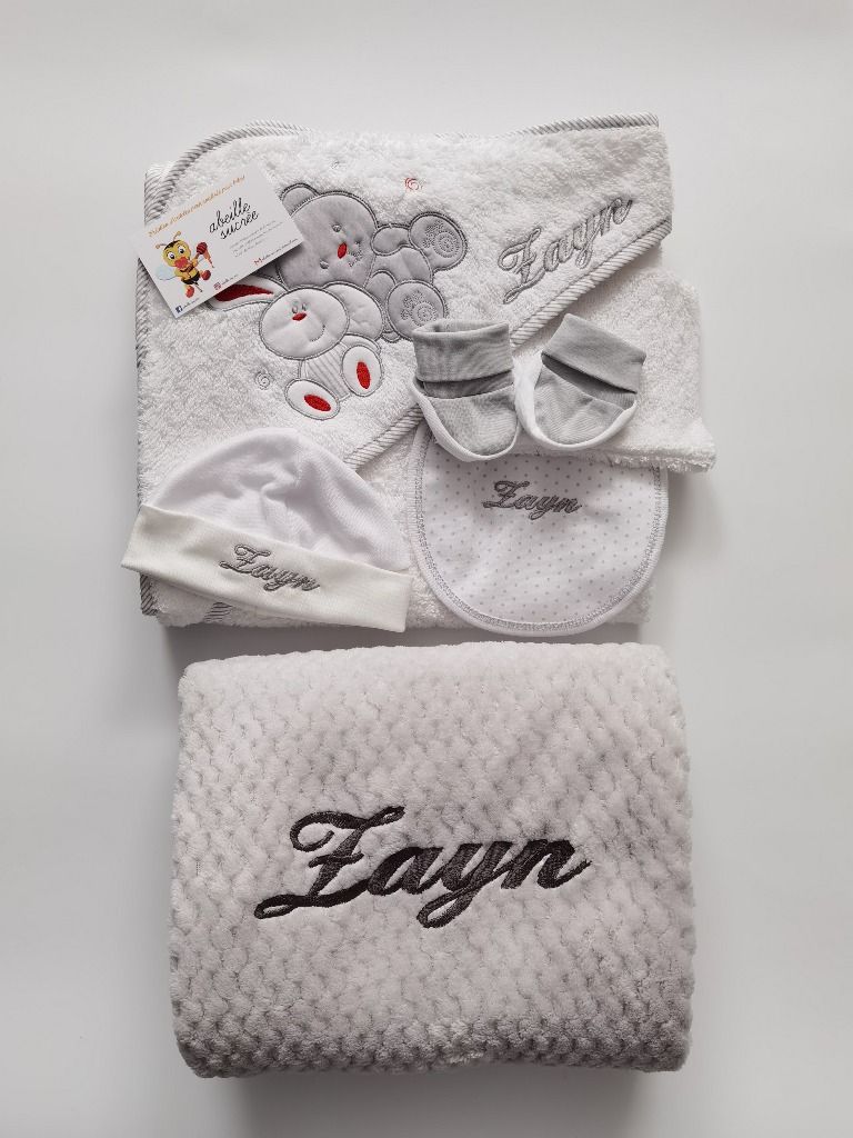 coffret bain et plaid simple gris