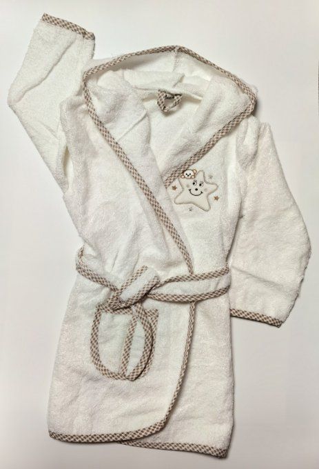 peignoir blanc et beige personnalisé 5-6 ans