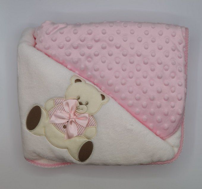 couverture doublée nounours rose personnalisée