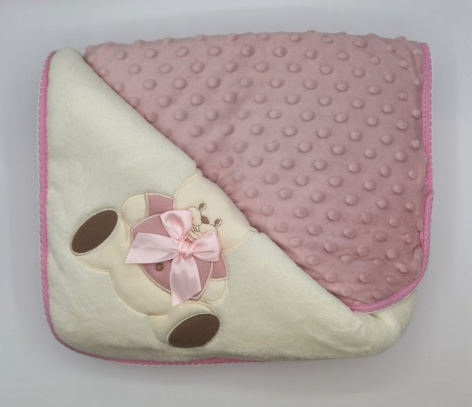 couverture doublée nounours vieux rose personnalisée