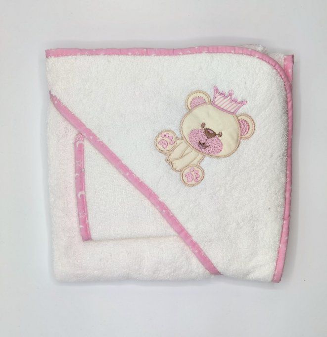 cape de bain ourson rose personnalisée