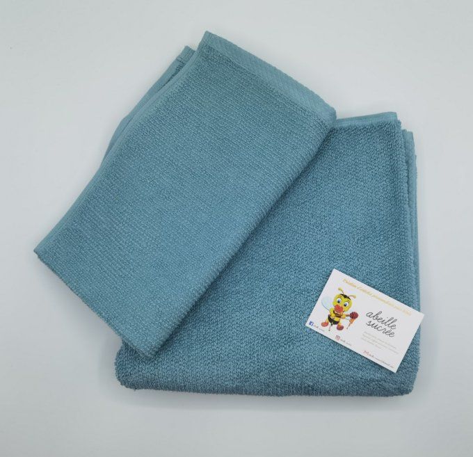 lot de 2 serviettes bleues personnalisées  