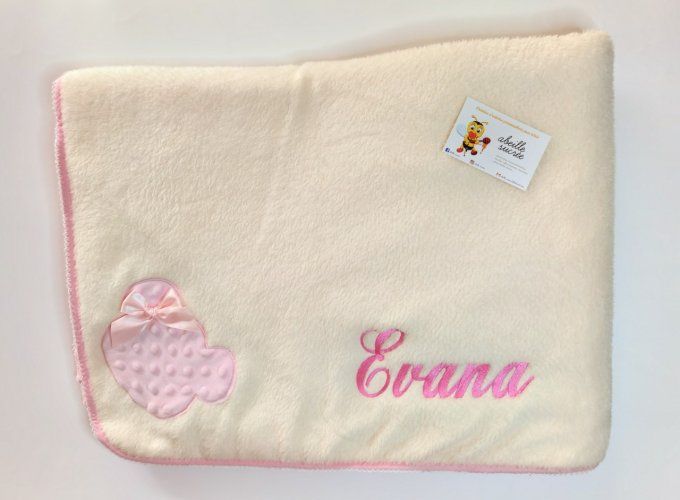 couverture doublée rose et beige motif tête d'ourson personnalisée 