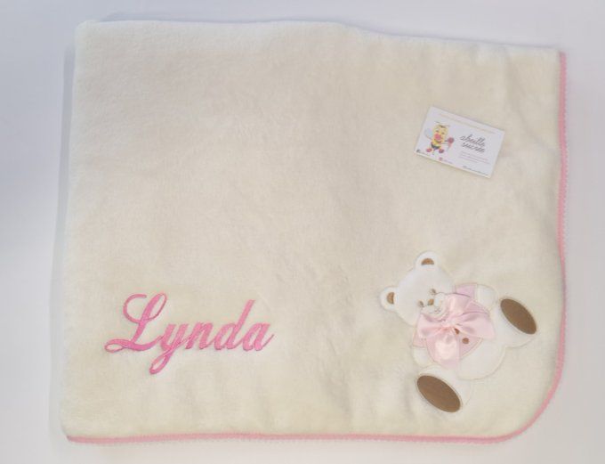 couverture doublée nounours rose personnalisée