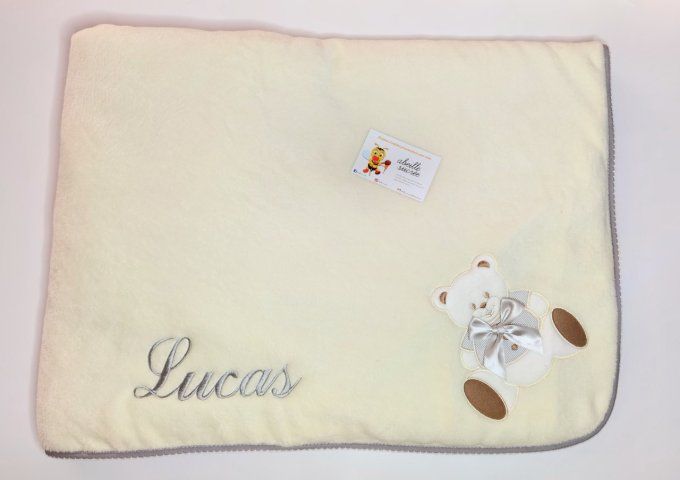 couverture doublée nounours grise personnalisée 