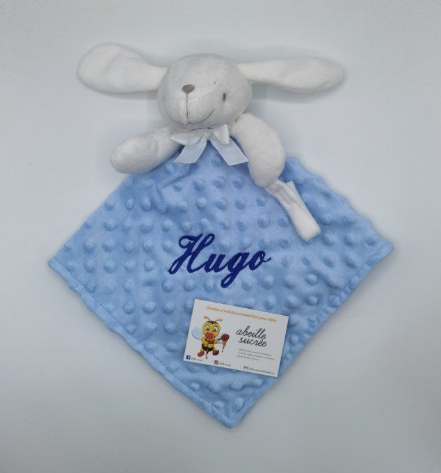 doudou lapin bleu personnalisé 