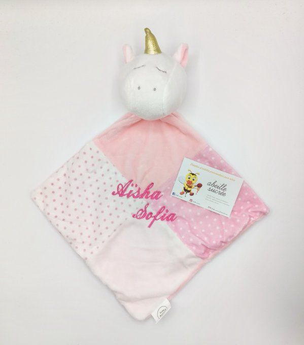 doudou licorne rose personnalisé  