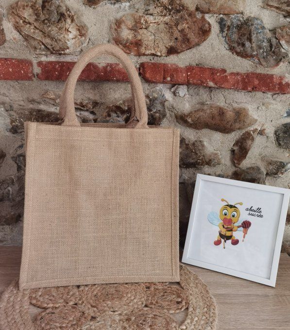 sac toile de jute personnalisé moyen format 