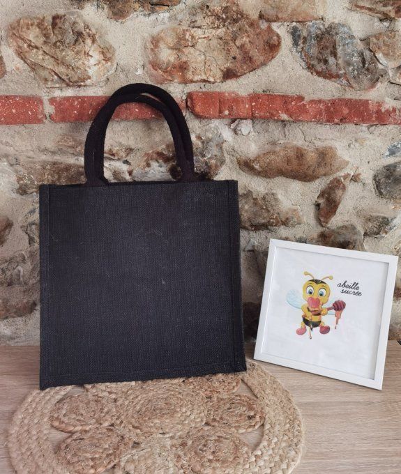 sac toile de jute noir personnalisé moyen  format