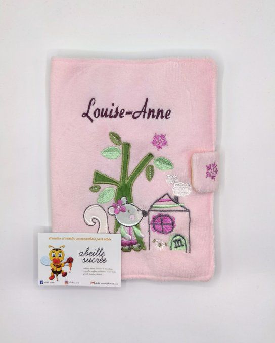 protège carnet de santé rose souris personnalisé 