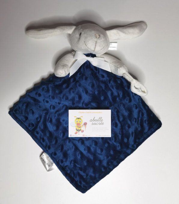 doudou lapin bleu marine personnalisé 